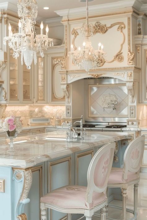 Shabby Chic Kitchen Decor French Country, French Glam, Kitchen Styles French, French Provincial Kitchen, Metallic Furniture, Cloud House, Selfie Studio, French Provincial Decor, Rococo Interior