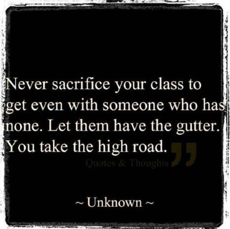 Don't lower yourself to other people's level. It's not worth sacrificing your class, integrity, morals or values. Take The High Road, A Course In Miracles, High Road, Get Even, A Quote, True Words, Good Advice, The High, Great Quotes