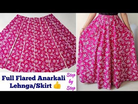 Long Frock Top Designs, Simple Skirt Design, Panel Cut Skirt, Skirt Stitching Tutorials, Full Skirt And Top Indian Style, Long Flared Skirt Pattern, Panel Skirt Pattern, Long Skirt Outfits Indian, Skirt Plazo