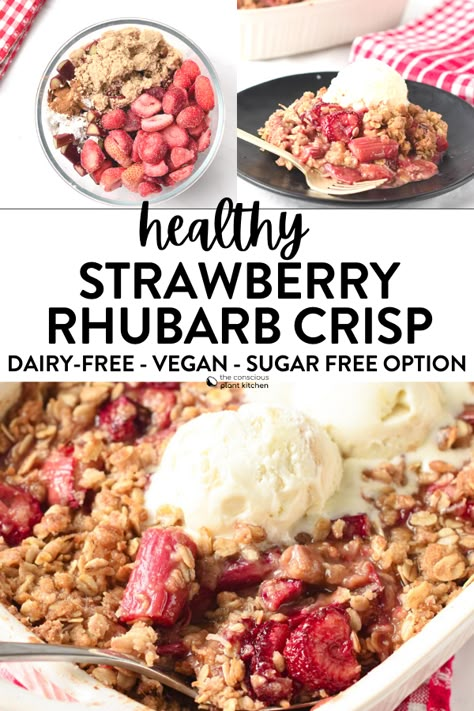 Gluten Free Rhubarb Crisp, Healthy Rhubarb Recipes, Rhubarb Crumble Recipes, Strawberry Rhubarb Recipes, Family Dessert Recipes, Rhubarb Recipes Crisp, Strawberry Rhubarb Crumble, Clean Eating Easy, Strawberry Rhubarb Crisp