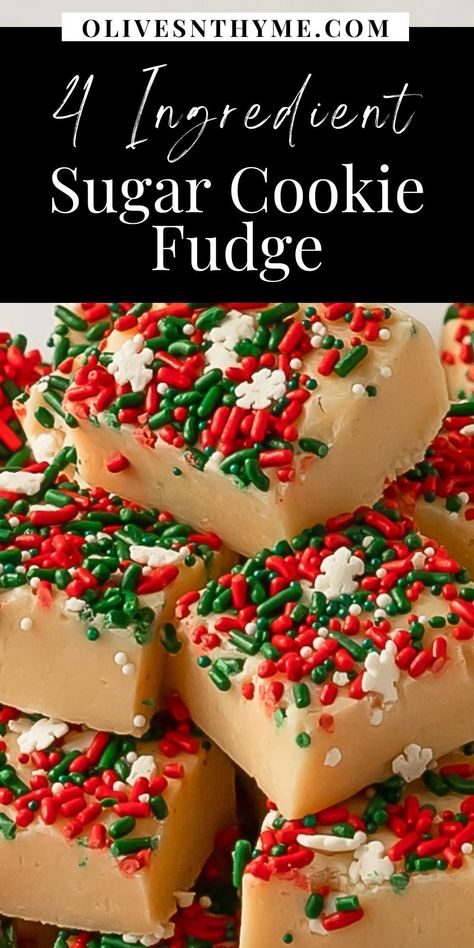 This Christmas cookie fudge is a super quick, easy and delicious sugar cookie fudge topped with festive red and green sprinkles. Like the name suggests, this cookie fudge is made using sugar cookie mix. Cookie Mix Fudge, Sugar Cookie Fudge Recipe Easy, Christmas Cookie Fudge Recipes, Christmas Cookie Fudge, Sugar Cookie Fudge Recipe, Christmas Fudge Ideas, Christmas Sugar Cookie Fudge, Christmas Bake Sale Ideas, Sugar Cookie Fudge