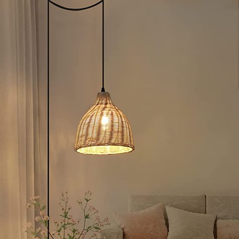 Plug In Pendant Light Bedroom, Plug In Hanging Light, Hanging Bedroom Lights, Hanging Lamps Bedroom, Hanging Lamps Living Room, Bamboo Chandelier, Room Hanging Lights, Ceiling Lamps Living Room, Hanging Bedroom