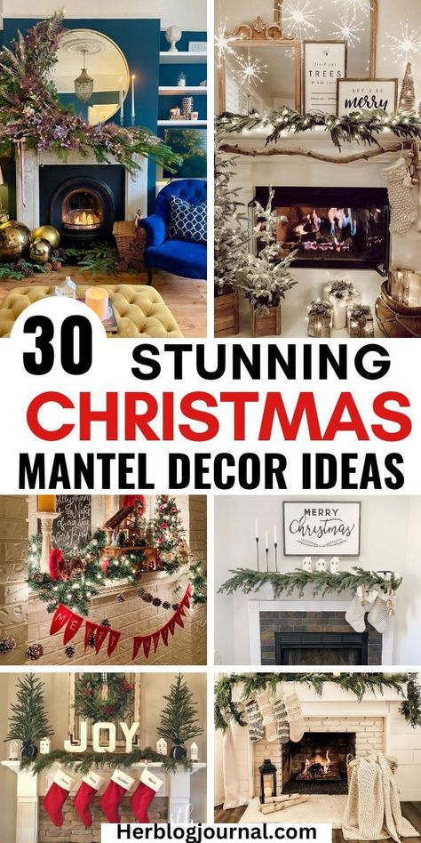 christmas mantle decor ideas Christmas Fireplace Floor Decor, Mantle Minimalist Decor, Diy Holiday Mantle Decor, Candlestick On Mantle, Christmas Decorations On Fireplace, Christmas Mantle Diy Decorating Ideas, Vintage Christmas Fireplace Mantle, Fireplace Decor Christmas Mantels, Mantle Wreath Ideas