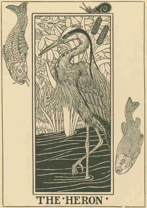 Heron Tattoo, Nouveau Illustration, Crane Tattoo, Motifs Art Nouveau, Vogel Tattoo, Heron Art, Arte Inspo, Wood Engraving, Bird Art