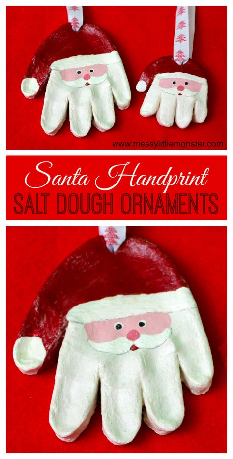 Salt Dough Handprint Ornaments, Salt Dough Handprint, Baby Christmas Crafts, Santa Handprint, Juleverksted For Barn, Salt Dough Recipe, Handprint Ornaments, Christmas Crafts For Toddlers, Salt Dough Ornaments