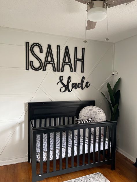 Black Crib Nursery Girl, Nursery Black Crib, Black Crib Nursery, Brown Crib, Black Crib, Black White Nursery, Crib Nursery, Black Nursery, Nursery Boy