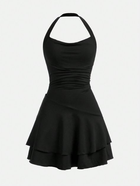 Black  Collar Sleeveless Knitted Fabric Plain Cami Embellished Slight Stretch  Teen Girls Clothing Graduation Dress Yr 6, Grad Dresses Year 6, Black Dresses For Girls, Teen Girls Dress, Cute Dance Dresses, Dresses For Teens Black, Choir Dresses, Teen Dresses, Pleated Skater Dress