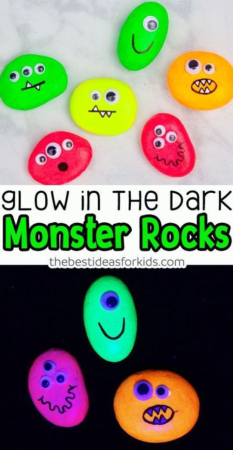 Glow Party, Glow Rock, Monster Rocks, Glow Crafts, Neon Crafts, Teen Halloween, Monster Crafts, Painted Rocks Kids, Handprint Craft