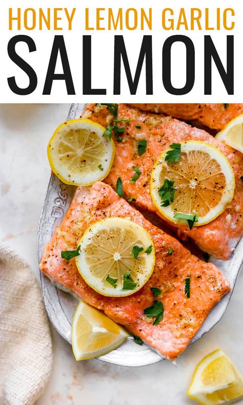 Lemon Honey Salmon, Lemon Salmon Recipes, Honey Lemon Salmon, Lemon Butter Salmon, Lemon Pepper Salmon, Gf Meals, Lemon Garlic Butter Sauce, Lemon Garlic Salmon, Salmon Marinade