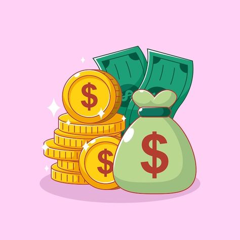 Money Illustration Art, Money Bag Illustration, Cash Illustration, Cash Icon, Pile Of Money, Money Vector, Cute Money, Money Illustration, Money Clipart