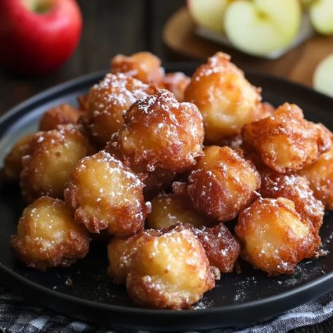 Apple Fritter Bites Airfryer Apple Fritters, Bite Size Apple Fritters, Tim Hortons Apple Fritter Recipe, Apple Fritter Bites Air Fryer, Baked Apple Fritter Bites, Apple Fritters Recipe Easy, Apple Fritter Muffins, Apple Fritter Bites, Fritter Bites