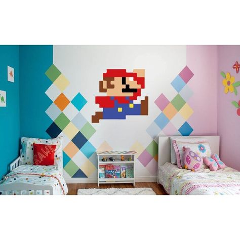 Design With Vinyl Super Mario Bros Kart Mario Pi Wall Decal | Wayfair Mario Cart Bedroom Ideas, Mario Kart Room Decor, Super Mario Bedroom Wallpaper, Mario Bedroom Wall, Super Mario Room Wall Art, Super Mario Room, Boy And Girl Shared Room, Peach Bedroom, Peach Rooms