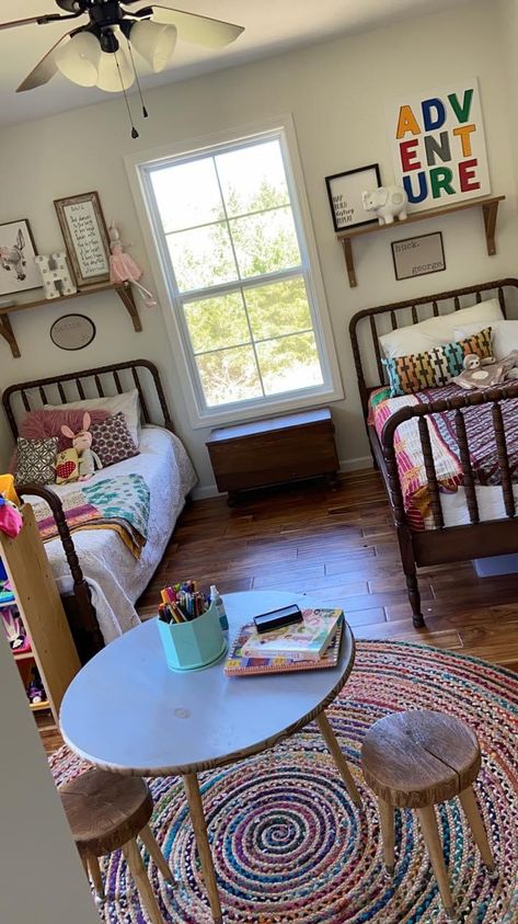 Mismatched Twin Beds, Shares Bedroom Sisters Small Spaces, Shared Bedroom And Playroom, Bedroom Ideas For Brother And Sister, 2 Twin Beds In One Room Kids, Daughter Shared Bedroom, Large Kids Bedroom Layout, Shared Teenage Room, Shared Girl And Boy Room