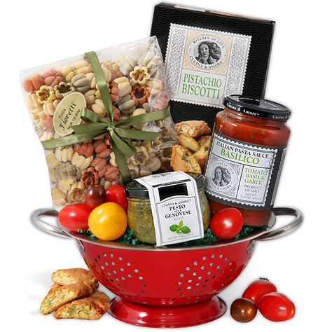 Italian Gift Basket with Keepsake Colander Italian Gift Baskets, Raffle Basket, Auction Baskets, Boyfriend Gift Basket, Italian Gifts, Raffle Baskets, Wine Gift Baskets, Wine Baskets, Gourmet Gift Baskets