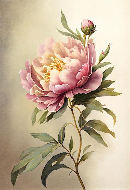 Botanical Art Drawing, Peony Illustration, Peony Leaves, Watercolor House Painting, Flower Print Pattern, Peony Art, Watercolor Flowers Tutorial, Flower Drawing Design, Peony Painting