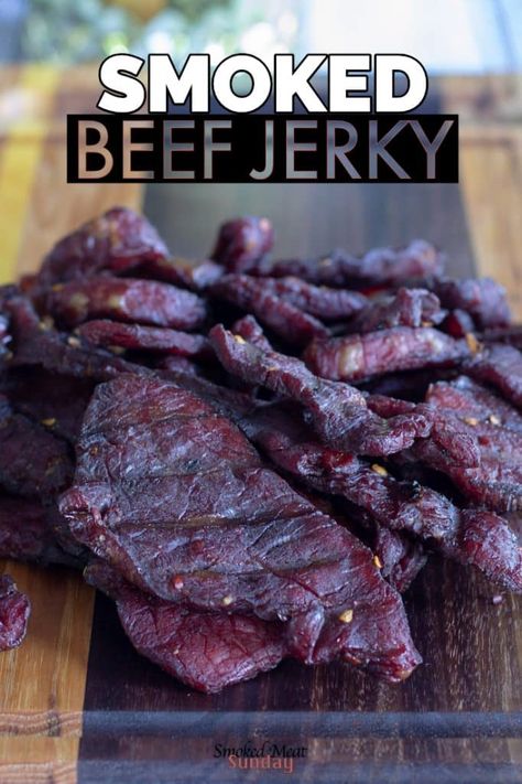 Smoked Beef Jerky Recipe, Smoked Jerky Recipes, Smoker Jerky Recipes, Make Beef Jerky, Jerkey Recipes, Smoked Jerky, Jerky Marinade, Smoked Beef Jerky, Beef Jerky Recipe