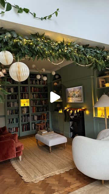 Jen Rothbury on Instagram: "My attempt at the viral tension rod / curtain pole garland - I'm here for the no drilling, no wall destroying Christmas decorating! This gap is over 2.5m wide so it's quite a beast of a garland but I've always considered bigger to be better 😉 . Making this literally brought me so much joy, Christmas decorating will always be my favourite! I used a mix of faux cedar pine garlands from @christmasdirect and cheapo eucalyptus ones from Amazon and attached with cable ties then added led lights, giant baubles from @georgeswhitstable (bought last year), beads, bells and ribbons. The snug is now a fully fledged Santa's grotto and I love it 🎄 . #christmasdecor #christmasdecorations #christmashome #christmashomedecor #christmasstyle #christmasgarland #christmasgarlands" Tension Rod Curtains, Wooden Curtain Poles, Summers Eve, Diy Christmas Garland, Curtain Pole, Tension Rod, Hanging Garland, Curtain Poles, Garland Decor