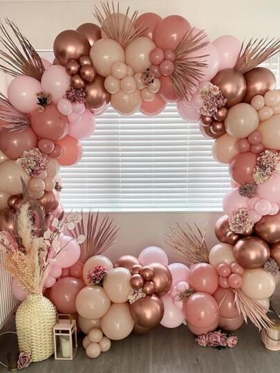 167pcs Balloon Garland Set | SHEIN USA Balloon Arch Wedding, Baby Shower Roses, Photo Backdrop Christmas, Rose Gold Balloons, Engagement Decorations, Theme Color, Arch Kit, Pink Balloons, Wedding Balloons