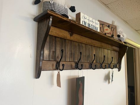 Large Family Coat Rack, 48 Inch Wide Wall Hanging Coat Rack, Wall Shelf with Coat Hooks Rustic Coat Rack, Red Chestnut, Red Hunter, Hanging Coat Rack, Entryway Mudroom, Office Area, Coat Rack Wall, Weathered Oak, Golden Oak