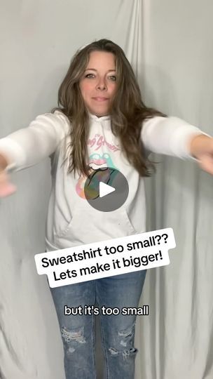 Upcycle A Sweatshirt, Sweatshirt Alterations Ideas, How To Make Hoodies Smaller, How To Make A Small Shirt Bigger, Sweatshirt Makeover Diy, Make Sweatshirt Bigger Diy, Alter Sweatshirt Diy, Refashion Sweatshirt, Too Small Sweatshirt Refashion