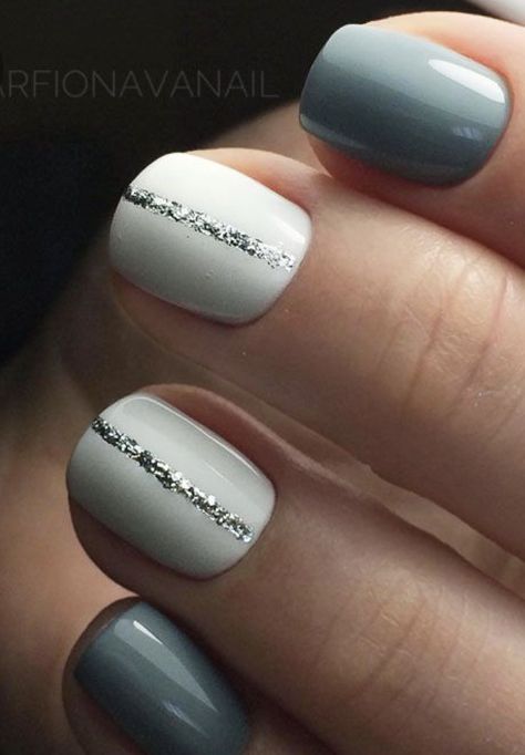 Denim Nails Ideas Short, Dark Grey Nail Designs, Grey Blue Nails, Gray Manicure, Dark Grey Nails, Neutral Nail Art Designs, Manicure Nail Designs, Sassy Nails, Square Nail Designs