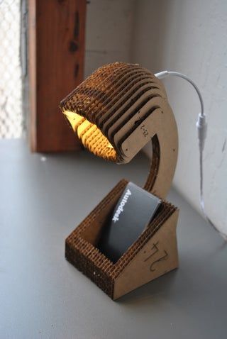 Desktop Lamp Simple. : 4 Steps (with Pictures) - Instructables Desk Lamp Ideas, Laser Cut Lamps, Cardboard Model, Diy Water Fountain, Desktop Lamp, Cardboard Design, Quick And Easy Crafts, Creative Lamps, Lamp Ideas