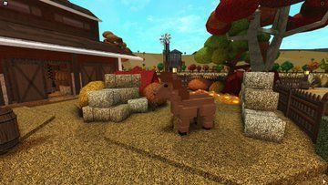 Bloxburg Farm Animals, Bloxburg Farm Layout, Bloxburg Pumpkin Patch, Bloxburg Pets, Farm Bloxburg, Bloxburg Farm, Bloxburg Designs, Fall Decal, Bloxburg Builds