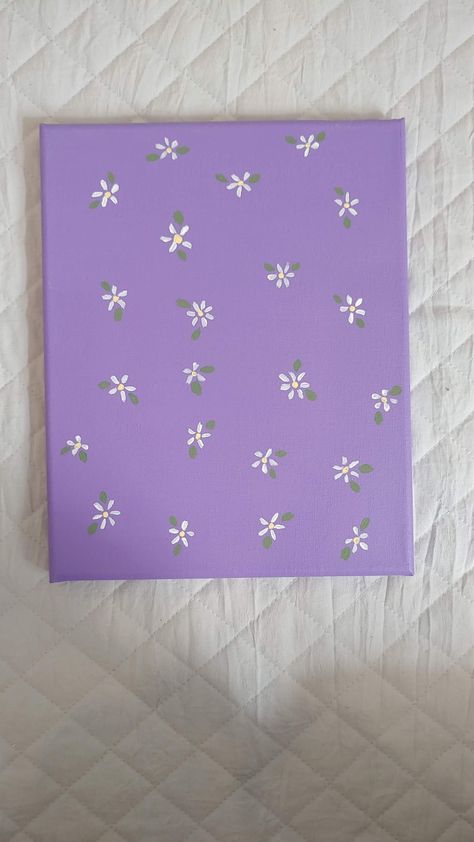 Violet Canvas Painting, Simple Painted Canvas, Easy Canvases To Paint, Easy White Flower Painting, Purple And White Painting, Painting Ideas On Canvas Purple Background, Painting Ideas Purple Background, Painting Ideas Easy Simple Purple, Canvas Painting Ideas Aesthetic Flowers