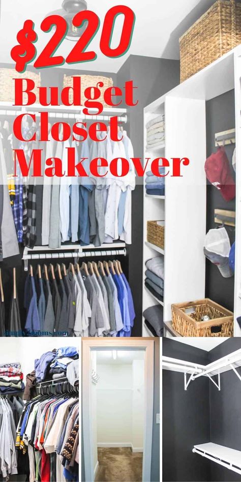 Closet Remodel On A Budget, Narrow Walk In Closet Designs Layout, Diy Walk In Closet Renter Friendly, Budget Master Closet, Master Closet Design On A Budget, Redo Master Closet, Upgrade Closet Shelving, Diy Master Closet Remodel, Master Closet Organization Diy