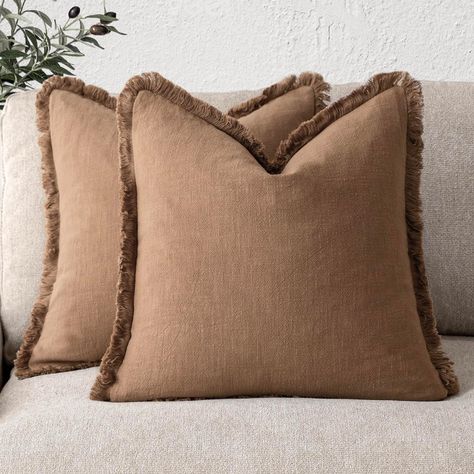 Amazon.com: Foindtower Set of 2 Decorative Linen Fringe Throw Pillow Covers Cozy Boho Farmhouse Cushion Cover with Tassels Soft Accent Pillowcase for Couch Chair Sofa Bed Living Room Home Decor,18×18 Inch,Beige Cozy Boho Farmhouse, Sofa Bed Living Room, Brown Pillow Covers, Bed Living Room, Chair Sofa Bed, Fringe Throw, Cozy Boho, Garden Pillows, Boho Cushions