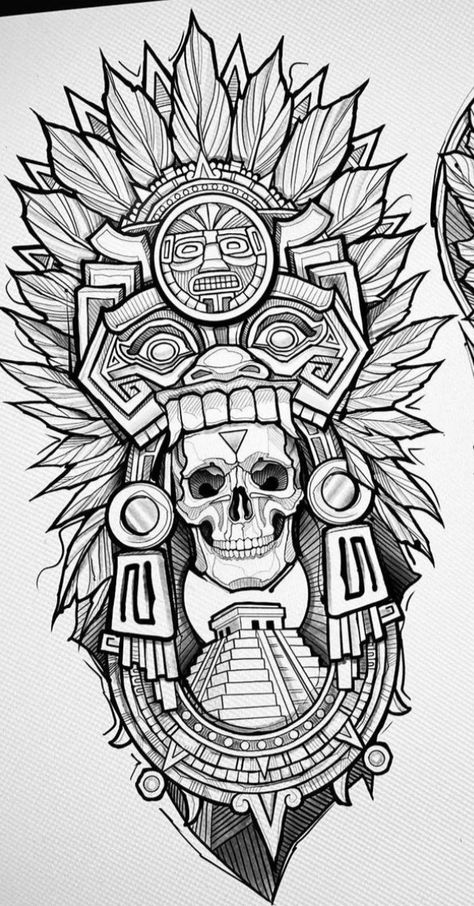 Gods Tattoo, Fenrir Tattoo, Aztec Warrior Tattoo, Aztec Tattoos Sleeve, Azteca Tattoo, Aztec Drawing, Aztec Artwork, Mayan Tattoos, Aztec Tattoos