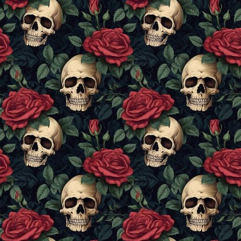 Photo skulls and rose pattern | Premium Photo #Freepik #photo #seamless #rose-wallpaper #seamless-background #textile Skull Seamless Pattern, Skull Pics, Roses Background, Wallpaper Seamless, Skull And Roses, Seamless Wallpaper, Rose Video, Roses Pattern, Skulls And Roses