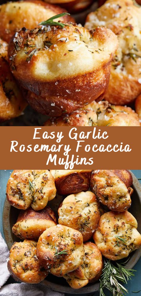 Easy Garlic Rosemary Focaccia Muffins | Cheff Recipes Rosemary Garlic Focaccia Muffins, Rosemary Focaccia Muffins, What To Do With Extra Rosemary, Rosemary Garlic Foccacia Muffins, Rosemary Bread Recipe Easy, No Knead Focaccia Muffins, European Baking Recipes, Rosemary Buns, Focaccia Muffins