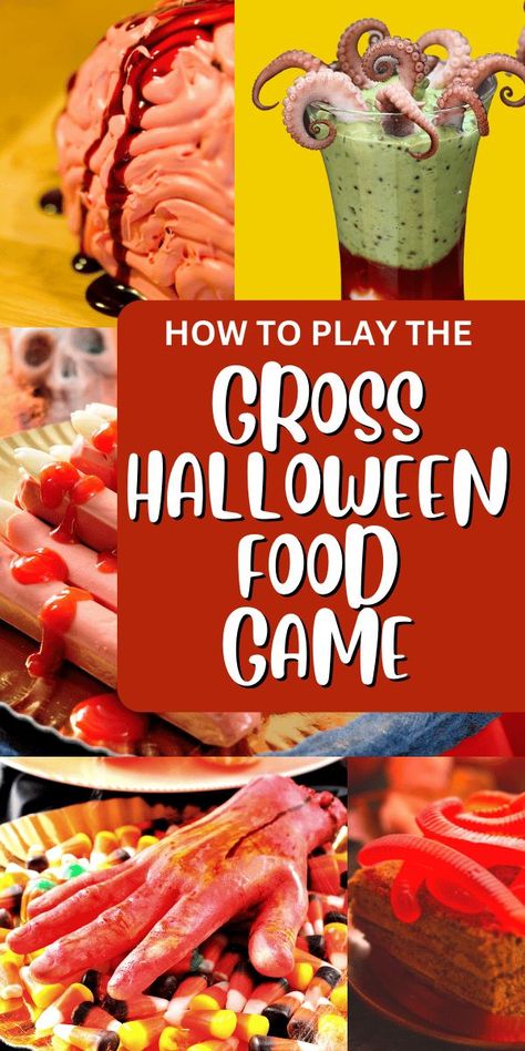 BeST halloween guessing game with food! A taste food challenge for Halloween game that kids will love because it's a disgusting food game! If you love mystery box games (or whats in my bag game for kids), you'll love this simple Halloween game idea! #halloweengames #foodgames #partygame Halloween Guessing Game With Food, Halloween Gross Food, Food Games For Kids, Gross Halloween Foods, Easy Halloween Games, Teen Halloween Party, Creepy Food, Fun Halloween Party Games, Halloween Party Activities