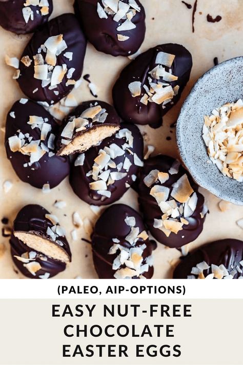 Easy Nut-free Chocolate Easter Eggs (Paleo, Allergen-friendly) Chocolate Easter Eggs Recipe, Paleo Bites, Paleo Pumpkin Muffins, Aip Baking, Chocolate Easter Eggs, Aip Desserts, Paleo Banana, Carob Powder, Frozen Chocolate