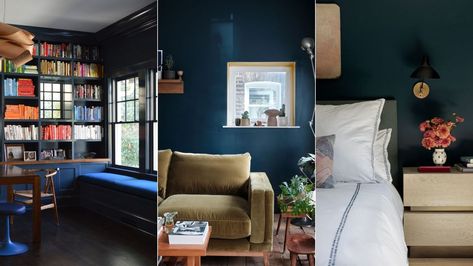 Hague Blue Colour Scheme, Hague Blue Bedroom, Hague Blue Farrow And Ball, Tv Snug, Blue Room Inspiration, Dark Blue Bedroom Walls, Farrow And Ball Wallpaper, Dark Blue Paint Color, Dark Blue Bedrooms