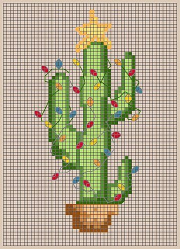 Christmas Cactus – Cross-Stitch Pixel Art Noel, Needlework Christmas, Cactus Cross Stitch, Winter Cross Stitch, Cross Stitch Christmas Ornaments, Needlepoint Christmas, Christmas Cactus, Diy Cross Stitch, Cross Stitch Patterns Christmas