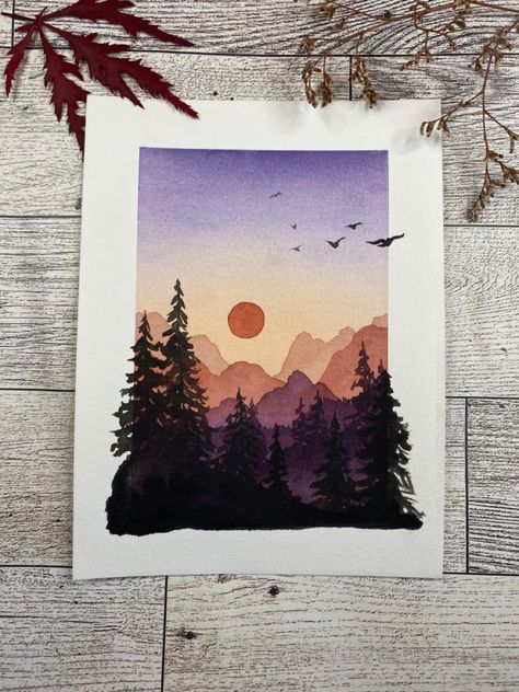 Watercolor Scenery, Watercolor Art Landscape, Watercolor Paintings Nature, Watercolor Paintings For Beginners, Watercolor Sunset, Diy Watercolor Painting, Watercolour Inspiration, Watercolor Paintings Easy, Watercolor Landscape Paintings