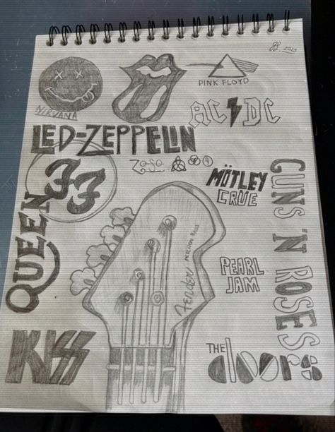 Band Drawings Rock, Band Poster Drawing, Rock N Roll Drawings Ideas, Music Pencil Drawings, Rockstar Aesthetic Drawing, Classic Rock Drawings, Rock Band Drawings, Rock N Roll Drawings, Rock Music Drawing