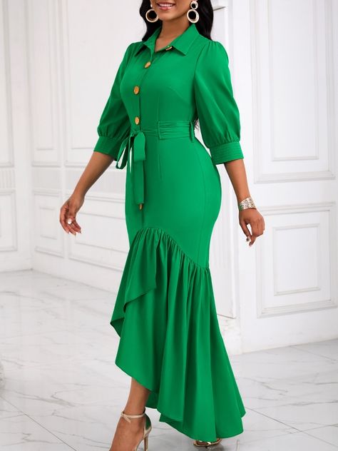 Season:Autumn、Season:Spring、Color:Green、Pattern Type:Plain、Sleeve Length:Short sleeve、Sleeve Style:Lantern sleeve、Neckline:Polo collar、Placket:Pullover、Elements:Splice、Length:Regular、Material:Polyester、Style:Fashion、Age Group:20- to 50-year-olds、Waist Type:High waist、Silhouette:Sheath、Silhouette:Slim、Body Type:Natural Skeleton、Effect:High grade、Sense of Size:Fit、Scene:Vacation/Going out、 Functionality:Durable、Back:Closed Back、Size:S、Size:M、Size:L、Size:XL、Size:2XL、Size:3XL、 High Low Shirts For Women, Shirt Collar Dress, High Low Shirt, Fashion Diy, African Design Dresses, Mermaid Dress, Back To School Outfits, Chic Fashion, Seasonal Fashion