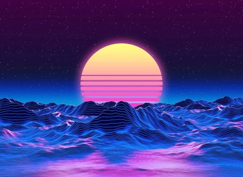 #vaporwave #synthwave Vaporwave Night Skies, Retro Sci Fi Aesthetic, Sci Fi Aesthetic, Stars Night Sky, Vaporwave Aesthetic, Retro Futuristic, Stars At Night, Free Illustrations, Night Sky