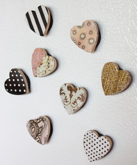 Easy tutorial to make these cute creative heart magnets by Amanda k. by the bay Wooden Hearts Diy, Diy Magnets, Heart Diy, Heart Magnets, Fun House, Wood Hearts, Looking Good, Wooden Hearts, Fridge Magnet