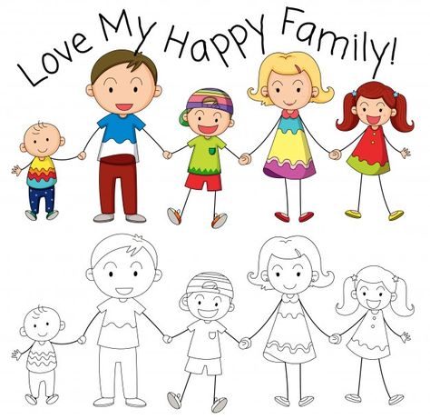 Doodle family member character Free Vect... | Free Vector #Freepik #freevector #people #baby #children #family Doodle Family, Family Picture Drawing, Family Coloring Pages, Family Clipart, Stick Figure Family, Vector Doodle, Idee Cricut, Family Drawing, Family Coloring