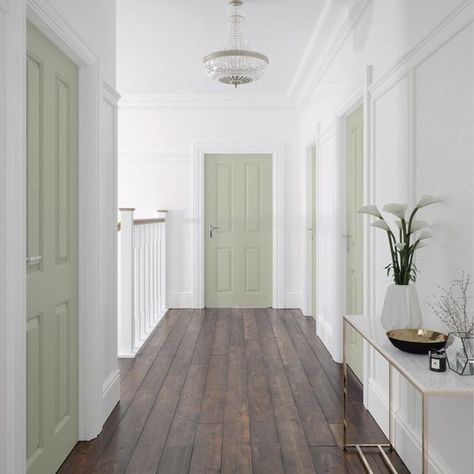 Sage Green Doors Interior, Corridor Doors Ideas, Sage Doors Interior, Green Internal Doors, Sage Interior Doors, Sage Green Door Interior, Sage Green Interior Doors, Green Interior Doors, Sage Doors