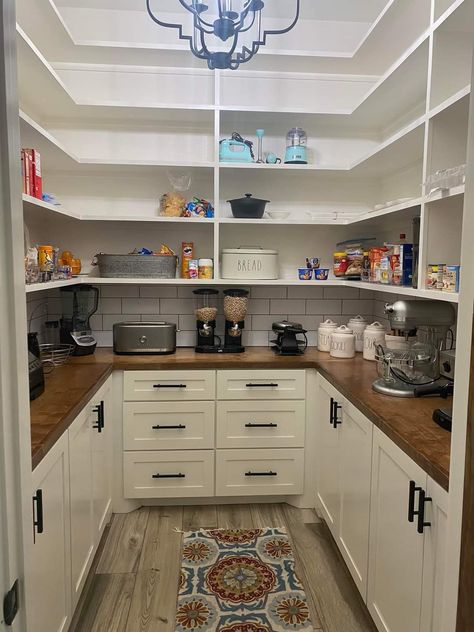 Butcher Pantry, Walk In Pantry With Countertop, Butlers Pantry Ideas Layout, Walk In Pantry Ideas Layout, Small Walk In Pantry, Walk In Pantry Ideas, Pantry Plans, Pantry Closet Design, Pantry Layout