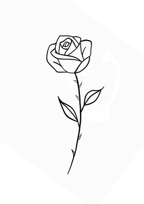 Rose Tattoo Men Simple, Rose Tattoo Men Stencil, Thorns And Roses Drawing, Rose Doodle Simple, Simple Rose Tattoo Design, Small Rose Tattoo Simple, Rose Simple Drawing, Simple Rose Outline, Simple Rose Design