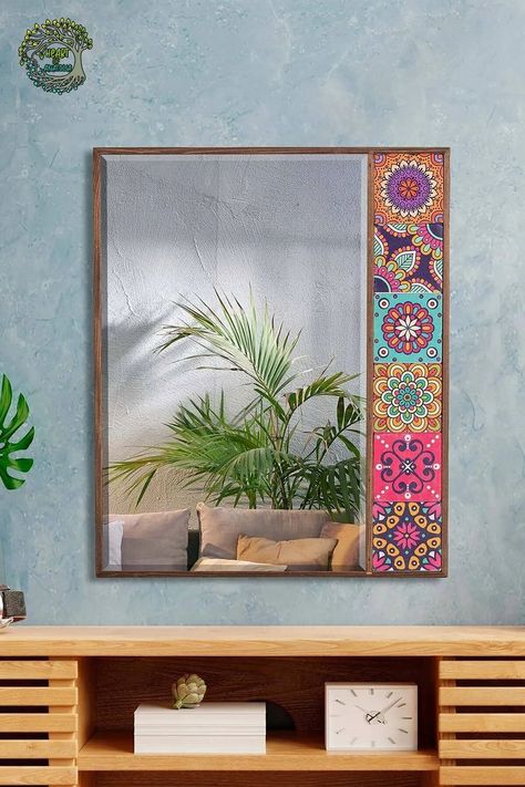 Our wall and floor mirrors are handcrafted from wood and ceramic tiles in our workshop. Wall art mirrors are the perfect decorative item to brighten up an empty wall! Our full lenght floor mirrors will look fantastic in bathroom, entryway, living rooms or any room in the home and create a focal point.Our wall art boho mirror will add a decorative touch to your home, office with its unique design and craftmanship. #mirrorwalldecor #fulllengthmirror #floormirror Mirror Design Ideas, Modern Mirror Design, Tiles Mirror, Pink Mosaic, Wall Hanging Decorations, Stand Mirror, Mirror Wall Hanging, Stylish Mirror, Boho Mirror