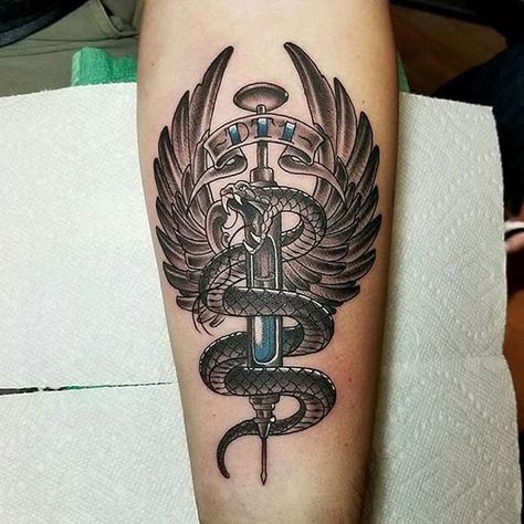 Tattoo by Bob Kerr @bobthekerr #diabetestattoo #typeonediabetes #diabetessymbol #forearmtattoo #colortattoo #professionaltattoo #professionaltattooartist #tattooandpiercingstudio #blackcatcollectivetattoo #blackcatcollective #blackcatperkasie #pennsylvania #philadelphia #buckscounty #perkasie T1d Tattoo, Medical Alert Tattoo, Caduceus Tattoo, Ems Tattoos, Pennsylvania Philadelphia, Fire Fighter Tattoos, Navy Corpsman, Nurse Tattoo, Medical Tattoo