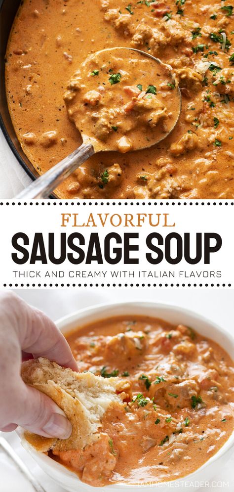 Soup Recipes Thick, Dinner When Its Cold Outside, Five Star Meals, Creamy Potato Soup With Italian Sausage, Creamy Sausage Soup, Smoked Sausage Soup, Ground Sausage Recipes, Winter Soup Recipes, Sausage Soup Recipes