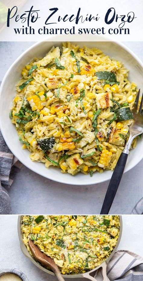 Orzo Zucchini Salad, Pesto Meals, Charred Zucchini, Vegetarian Pesto Pasta, Zucchini Orzo, October Recipes, Pesto Zucchini, Veg Meals, Mediterranean Cooking